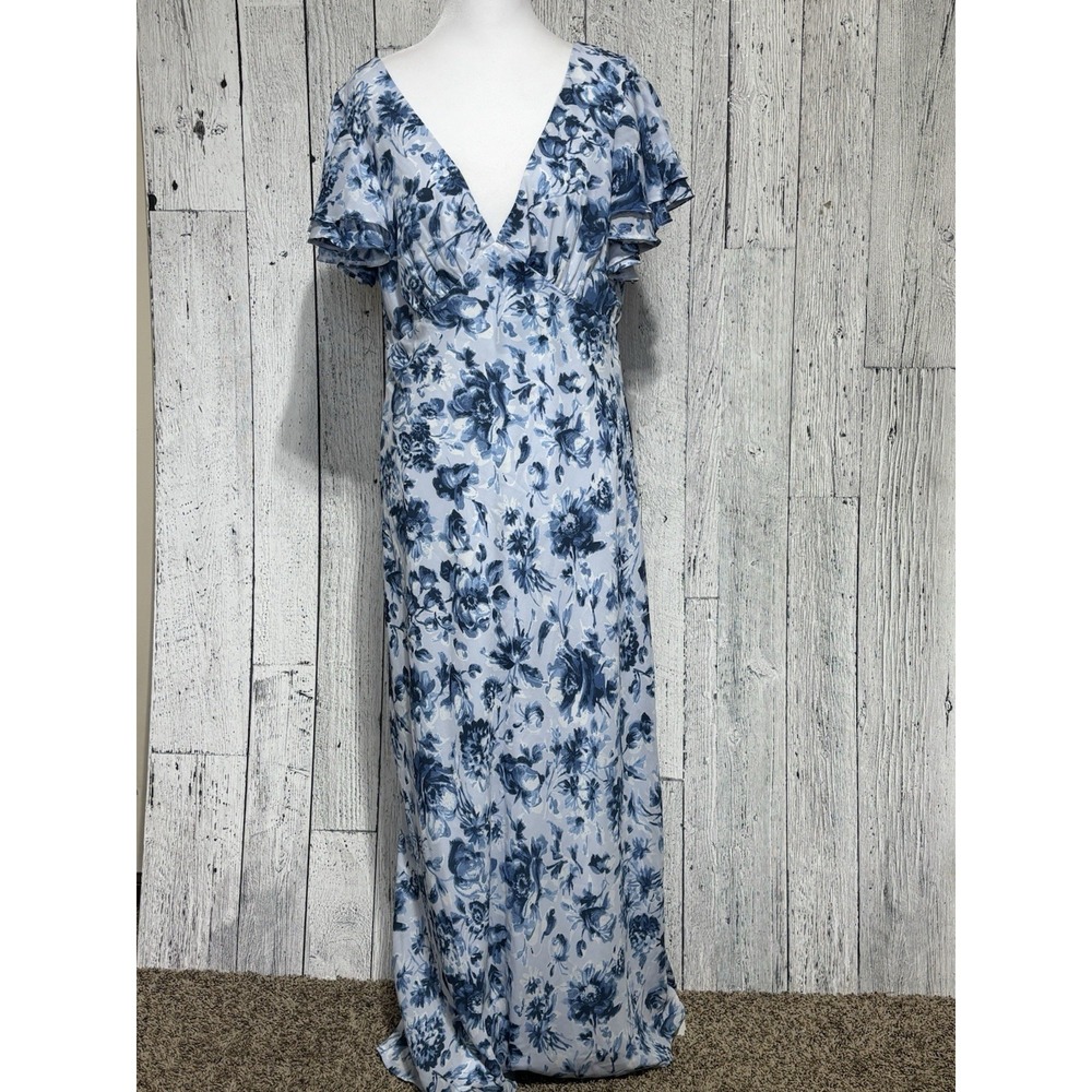 abercrombie &fitch Maxi Sz LP  Ruffle  Sleeve Blue romantic Floral Dress V-neck